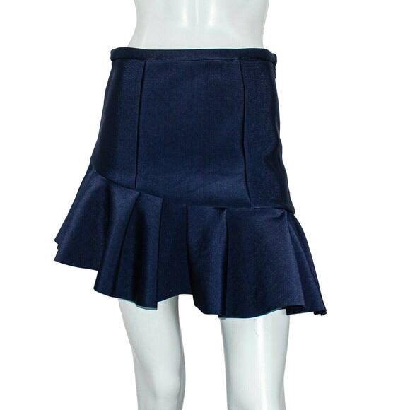 Maje Women's Neoprene Asymmetrical Ruffle Skirt in Navy Blue sz 40 - Picture 1 of 9